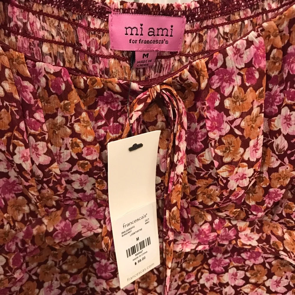 NWT Miami Floral Pink Boho Long Sleeve Mini Dress size medium